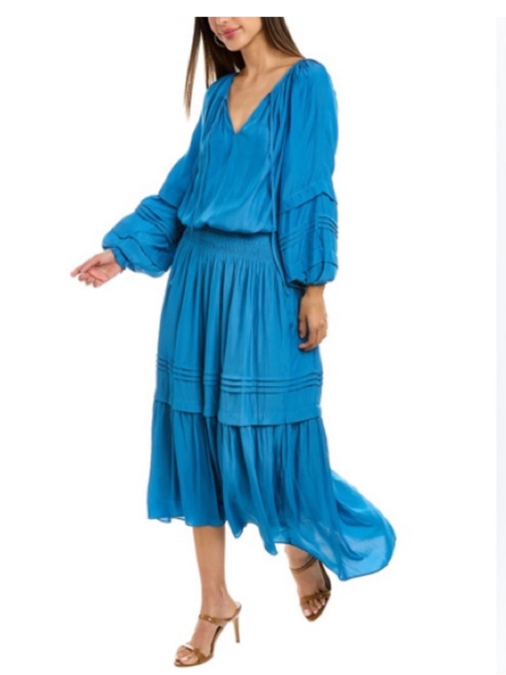 Ramy Brook Turquoise Blue V-Neck Tiered Tropez Midi Dress, XS